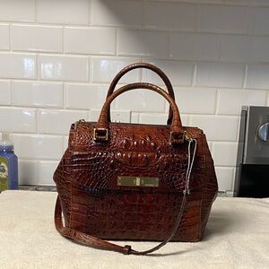 Brahmin Rich Brown Crocodile-Embossed Shoulder Bag